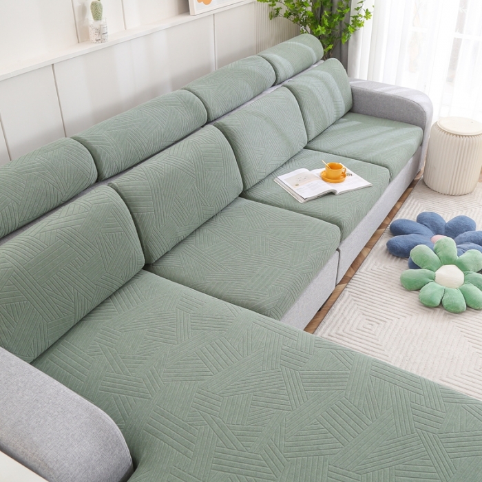 91家纺网 家纺一手货源 找家纺 千彤沙发垫 2022新款提花自由生活系列弹力沙发套 豆绿