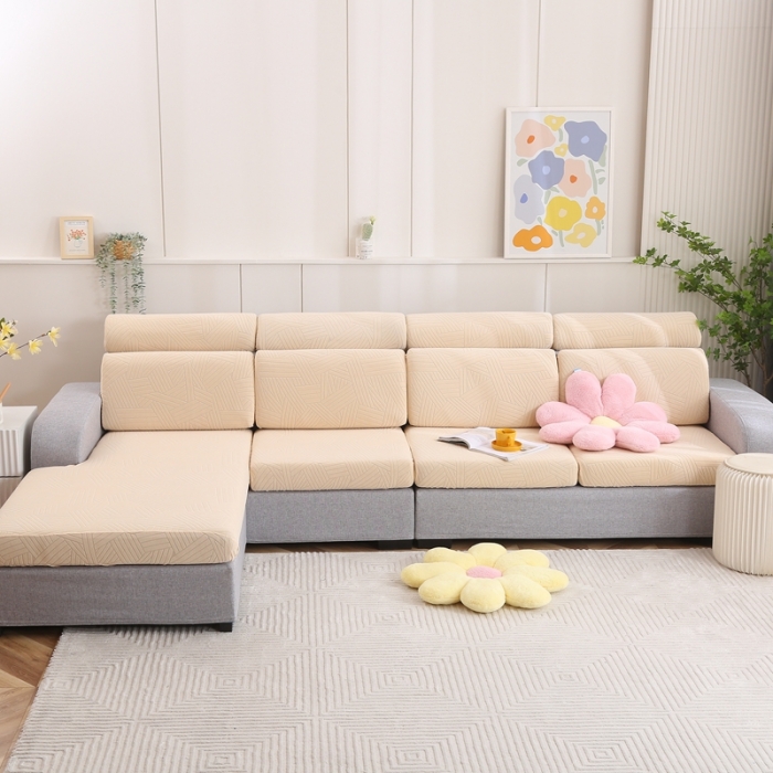 91家纺网 家纺一手货源 找家纺 千彤沙发垫 2022新款提花自由生活系列弹力沙发套 米黄