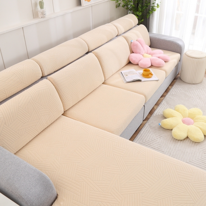 91家纺网 家纺一手货源 找家纺 千彤沙发垫 2022新款提花自由生活系列弹力沙发套 米黄