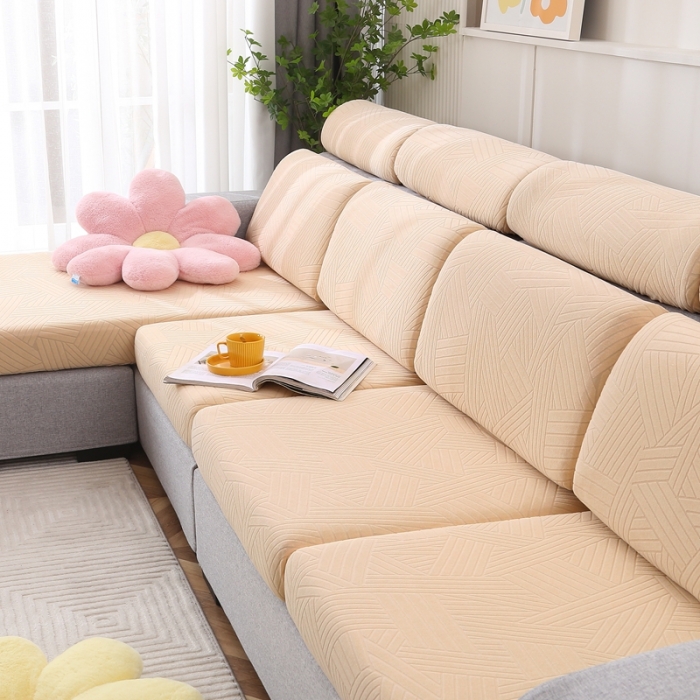 91家纺网 家纺一手货源 找家纺 千彤沙发垫 2022新款提花自由生活系列弹力沙发套 米黄