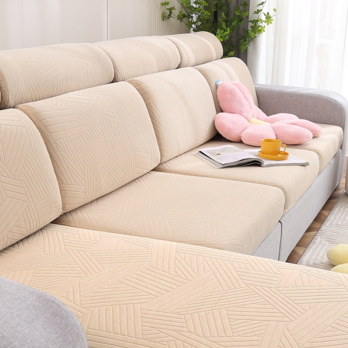 91家纺网 家纺一手货源 找家纺 千彤沙发垫 2022新款提花自由生活系列弹力沙发套 米黄