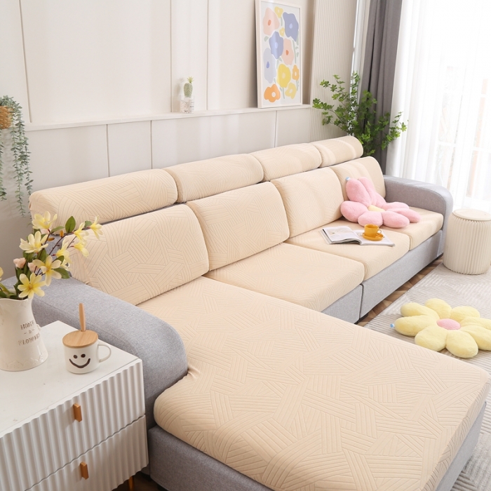 91家纺网 家纺一手货源 找家纺 千彤沙发垫 2022新款提花自由生活系列弹力沙发套 米黄