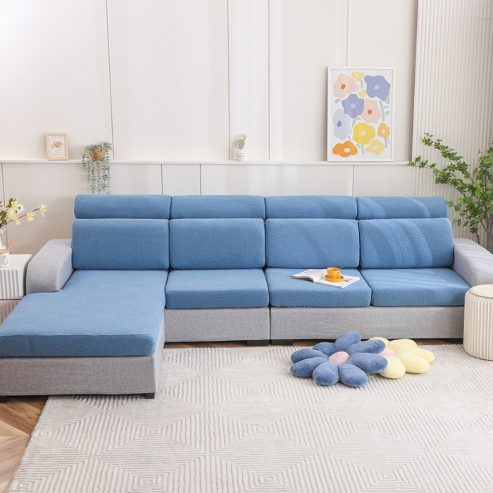 91家纺网 家纺一手货源 找家纺 千彤沙发垫 2022新款提花自由生活系列弹力沙发套 水蓝