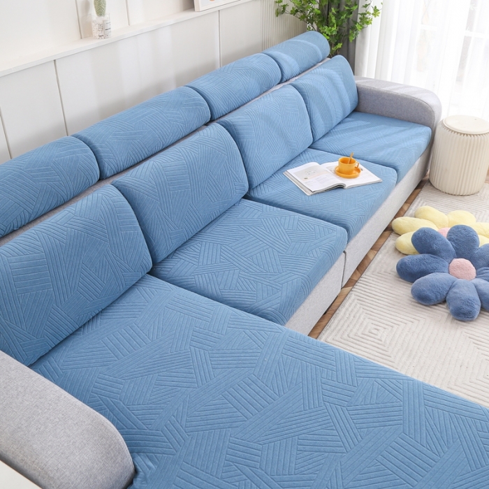 91家纺网 家纺一手货源 找家纺 千彤沙发垫 2022新款提花自由生活系列弹力沙发套 水蓝
