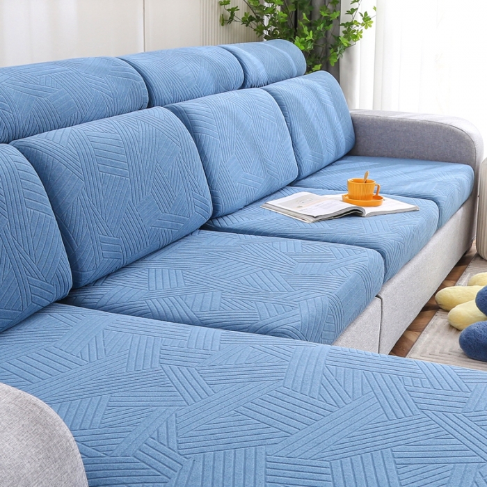 91家纺网 家纺一手货源 找家纺 千彤沙发垫 2022新款提花自由生活系列弹力沙发套 水蓝