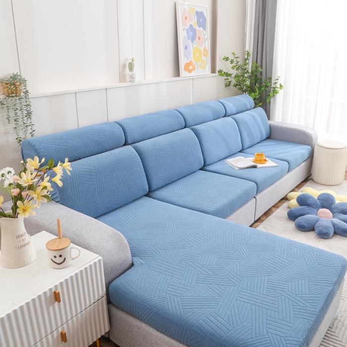91家纺网 家纺一手货源 找家纺 千彤沙发垫 2022新款提花自由生活系列弹力沙发套 水蓝