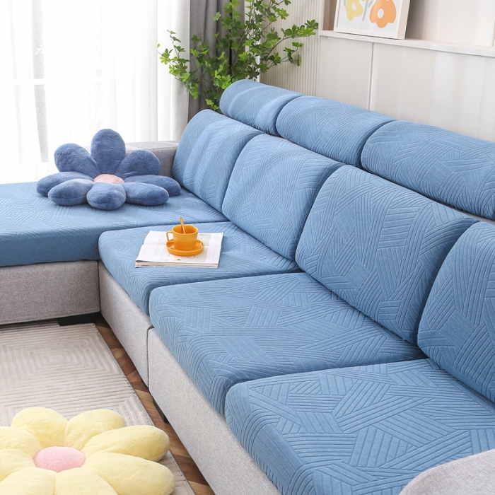 91家纺网 家纺一手货源 找家纺 千彤沙发垫 2022新款提花自由生活系列弹力沙发套 水蓝