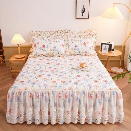 91家纺网 家纺一手货源 找家纺 宜凡 2023新款四季款全棉夹棉床裙三件套 贝利花都