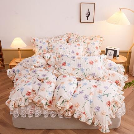 91家纺网 家纺一手货源 找家纺 宜凡 2023新款四季款夹棉小清新床笠四件套 贝利花都