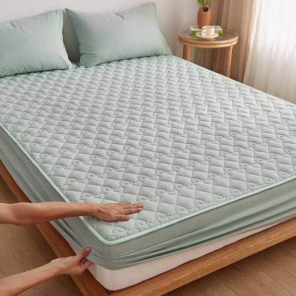 91家纺网 家纺一手货源 找家纺 久云居2022新款色织水洗棉大豆夹棉床笠 纯色绿