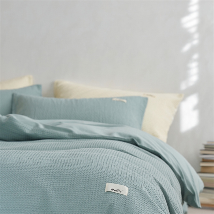 91家纺网 家纺一手货源 找家纺 简家居2022新款华夫格二代全面升级系列四件套 薄荷绿