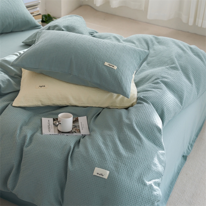 91家纺网 家纺一手货源 找家纺 简家居2022新款华夫格二代全面升级系列四件套 薄荷绿