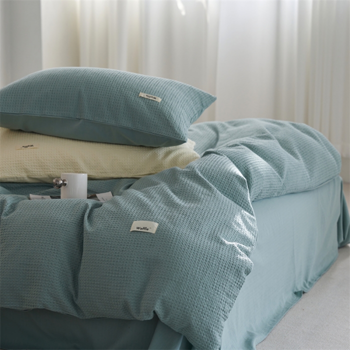 91家纺网 家纺一手货源 找家纺 简家居2022新款华夫格二代全面升级系列四件套 薄荷绿