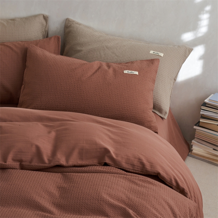 91家纺网 家纺一手货源 找家纺 简家居2022新款华夫格二代全面升级系列四件套 豆沙