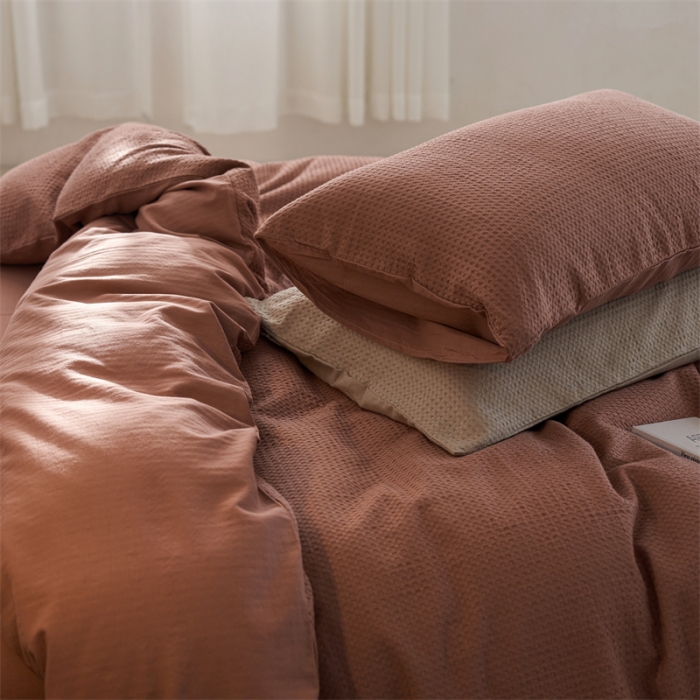 91家纺网 家纺一手货源 找家纺 简家居2022新款华夫格二代全面升级系列四件套 豆沙