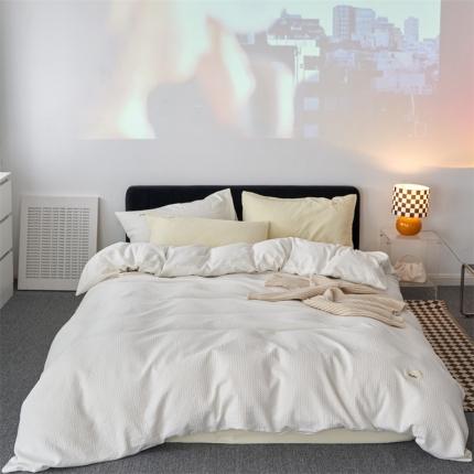 简家居2022新款华夫格二代全面升级系列四件套 茶白+鹅黄