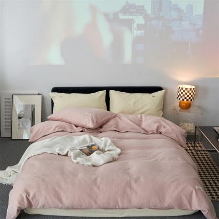 简家居2022新款华夫格二代全面升级系列四件套 奶茶粉+鹅黄