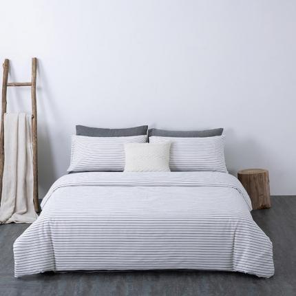 91家纺网 家纺一手货源 找家纺 全棉无印色织水洗棉四件套良品纯棉日式简约宿舍学生三件套白细条