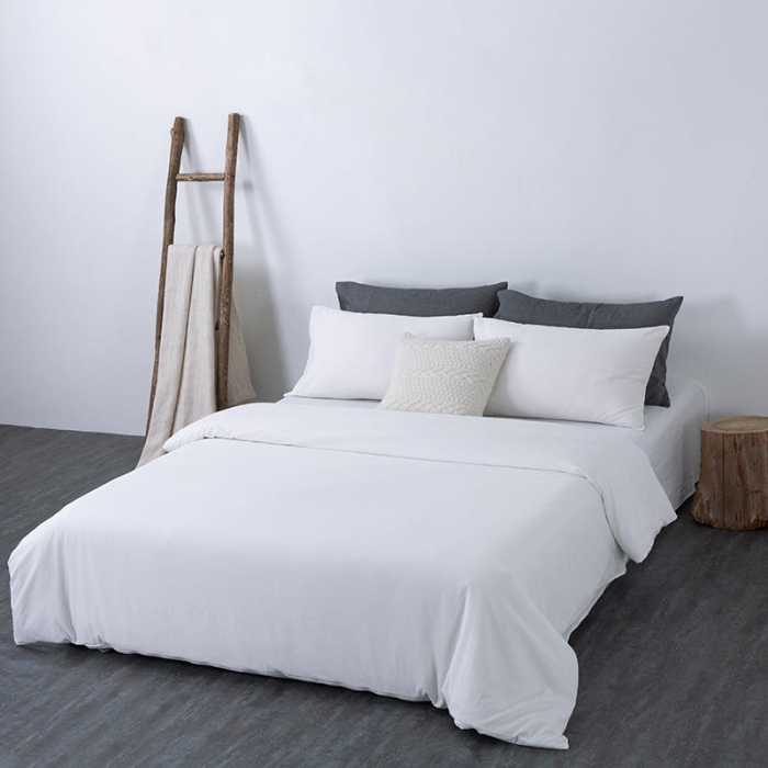 91家纺网 家纺一手货源 找家纺 全棉无印色织水洗棉四件套良品纯棉日式简约宿舍学生三件套纯白