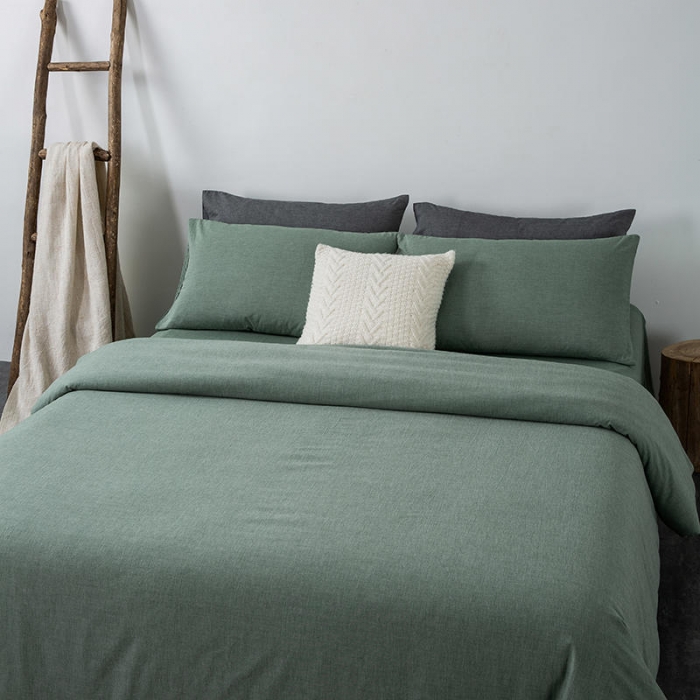 91家纺网 家纺一手货源 找家纺 全棉无印色织水洗棉四件套良品纯棉日式简约宿舍学生三件套豆绿