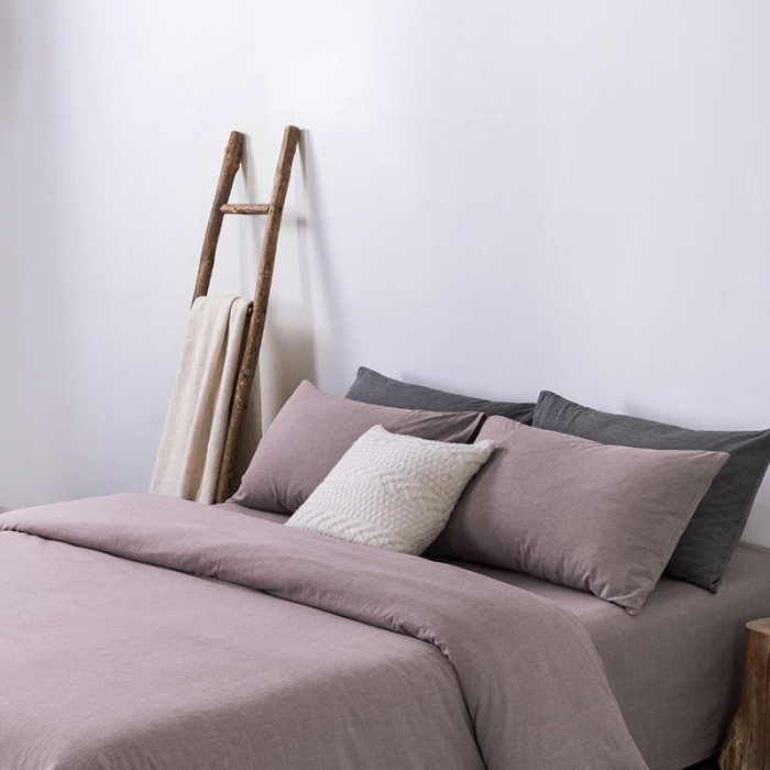 91家纺网 家纺一手货源 找家纺 全棉无印色织水洗棉四件套良品纯棉日式简约宿舍学生三件套 豆沙