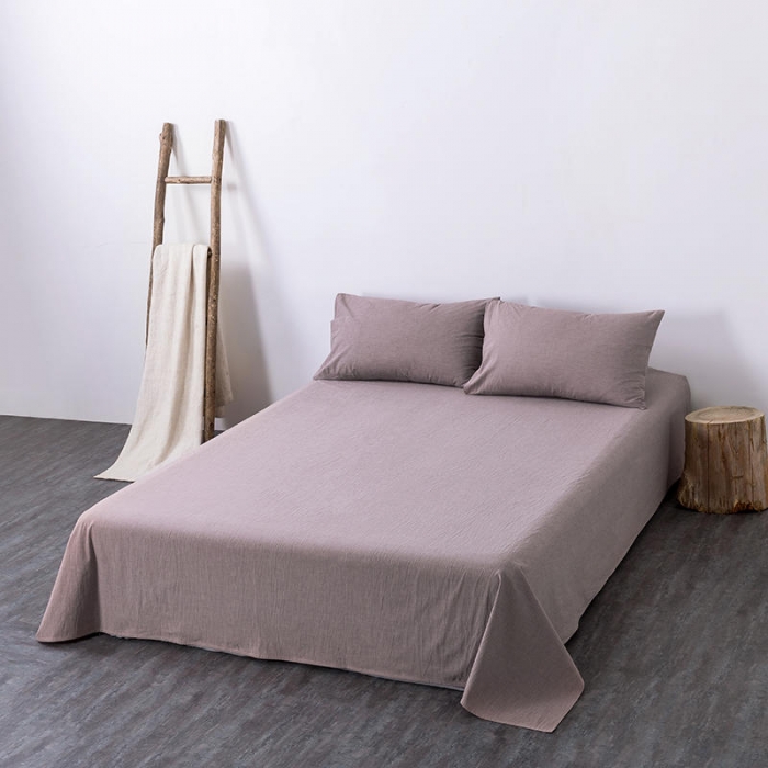 91家纺网 家纺一手货源 找家纺 全棉无印色织水洗棉四件套良品纯棉日式简约宿舍学生三件套 豆沙