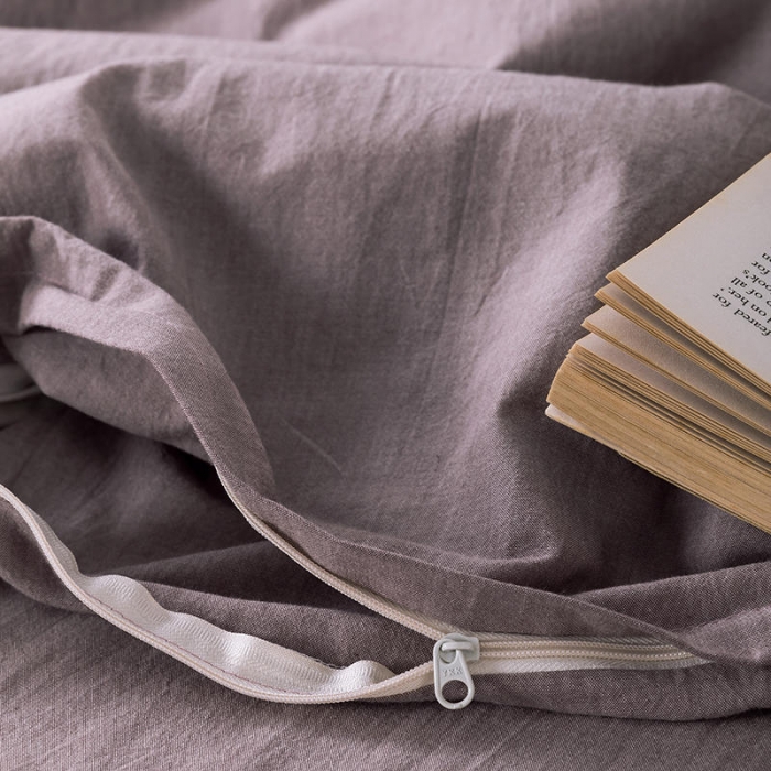 91家纺网 家纺一手货源 找家纺 全棉无印色织水洗棉四件套良品纯棉日式简约宿舍学生三件套 豆沙