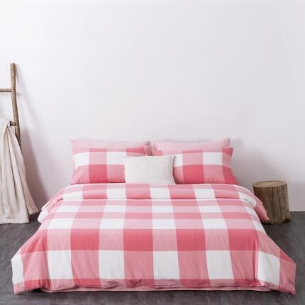 91家纺网 家纺一手货源 找家纺 全棉无印色织水洗棉四件套良品纯棉日式宿舍学生三件套 粉白大格