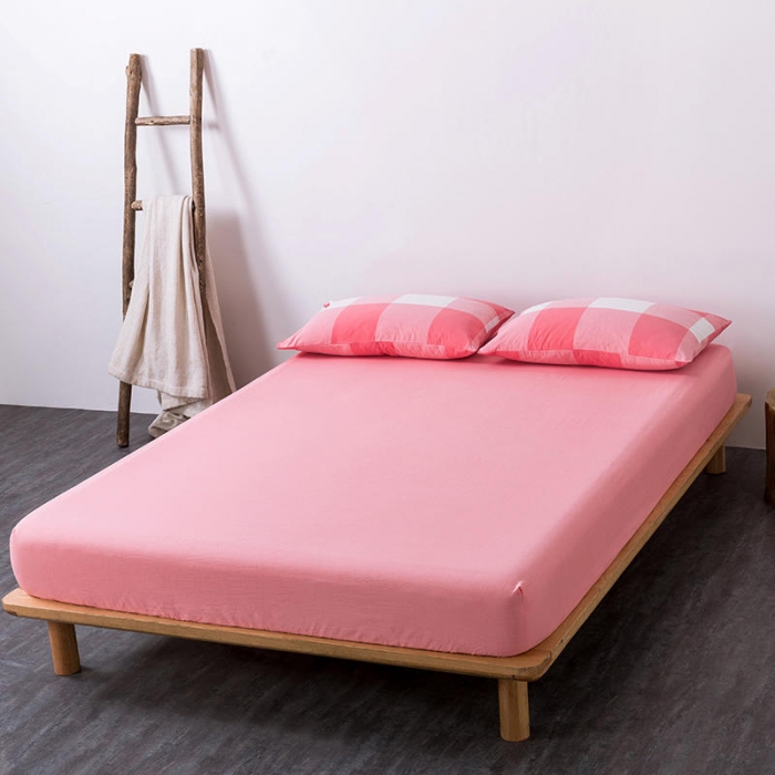 91家纺网 家纺一手货源 找家纺 全棉无印色织水洗棉四件套良品纯棉日式宿舍学生三件套 粉白大格