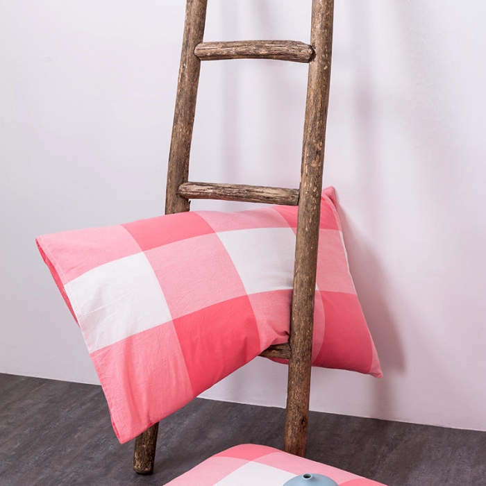 91家纺网 家纺一手货源 找家纺 全棉无印色织水洗棉四件套良品纯棉日式宿舍学生三件套 粉白大格