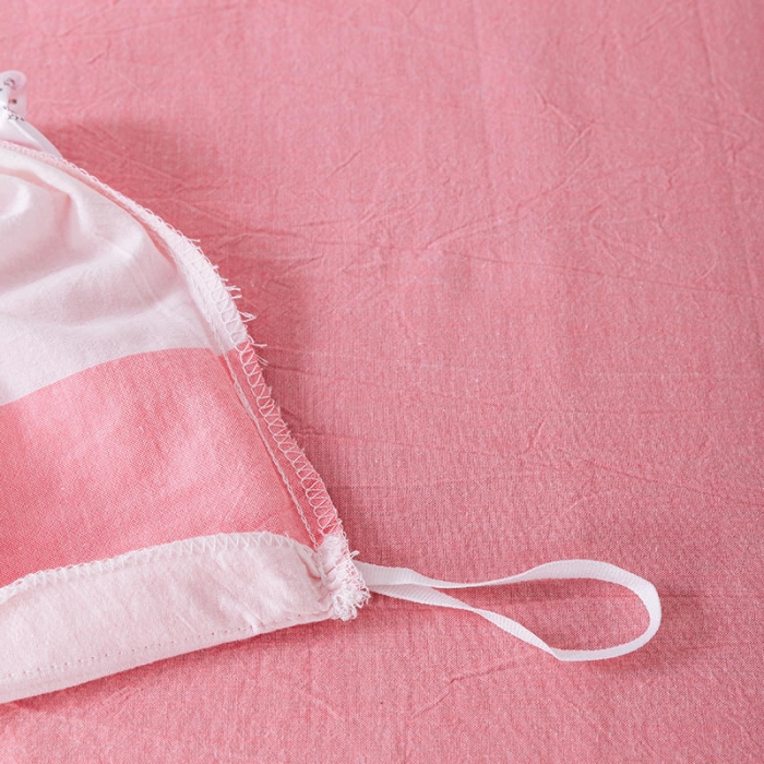 91家纺网 家纺一手货源 找家纺 全棉无印色织水洗棉四件套良品纯棉日式宿舍学生三件套 粉白大格