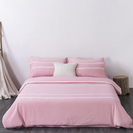 91家纺网 家纺一手货源 找家纺 全棉无印色织水洗棉四件套良品纯棉日式简约宿舍学生三件套粉红条