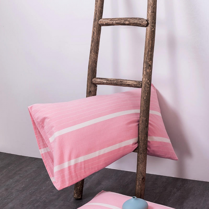 91家纺网 家纺一手货源 找家纺 全棉无印色织水洗棉四件套良品纯棉日式简约宿舍学生三件套粉红条