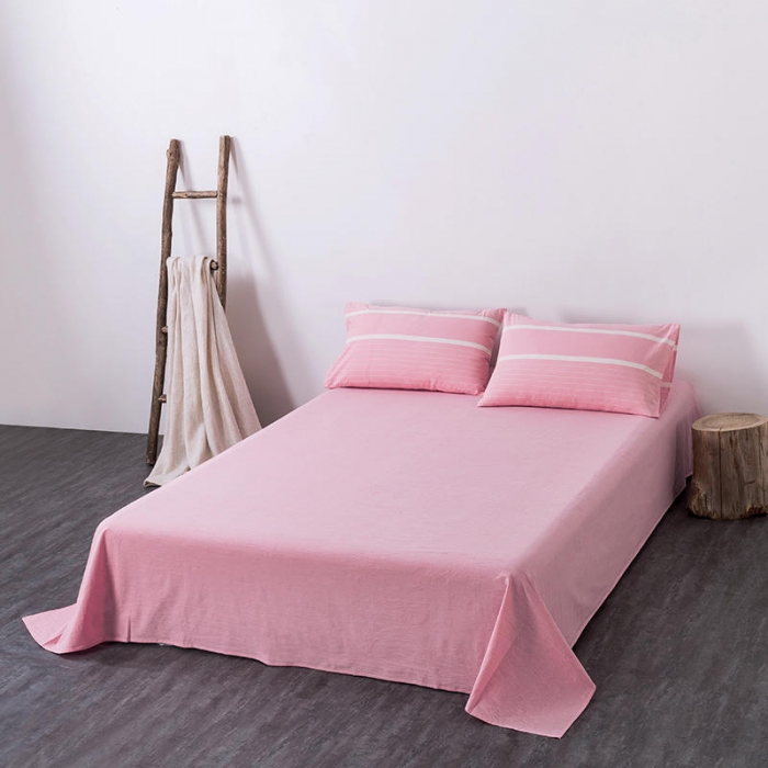 91家纺网 家纺一手货源 找家纺 全棉无印色织水洗棉四件套良品纯棉日式简约宿舍学生三件套粉红条