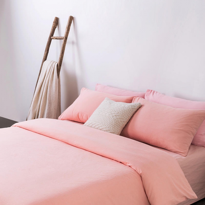 91家纺网 家纺一手货源 找家纺 全棉无印色织水洗棉四件套良品纯棉日式简约宿舍学生三件套粉青年