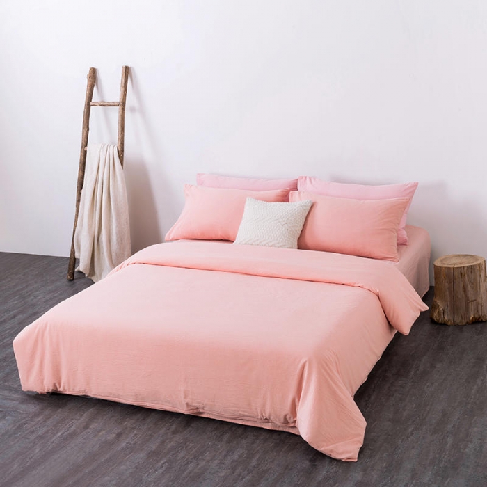 91家纺网 家纺一手货源 找家纺 全棉无印色织水洗棉四件套良品纯棉日式简约宿舍学生三件套粉青年