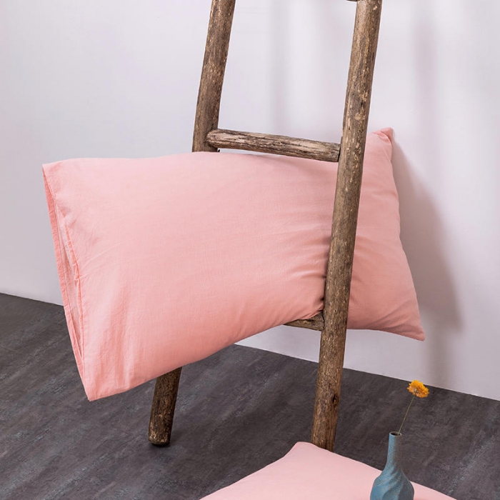 91家纺网 家纺一手货源 找家纺 全棉无印色织水洗棉四件套良品纯棉日式简约宿舍学生三件套粉青年