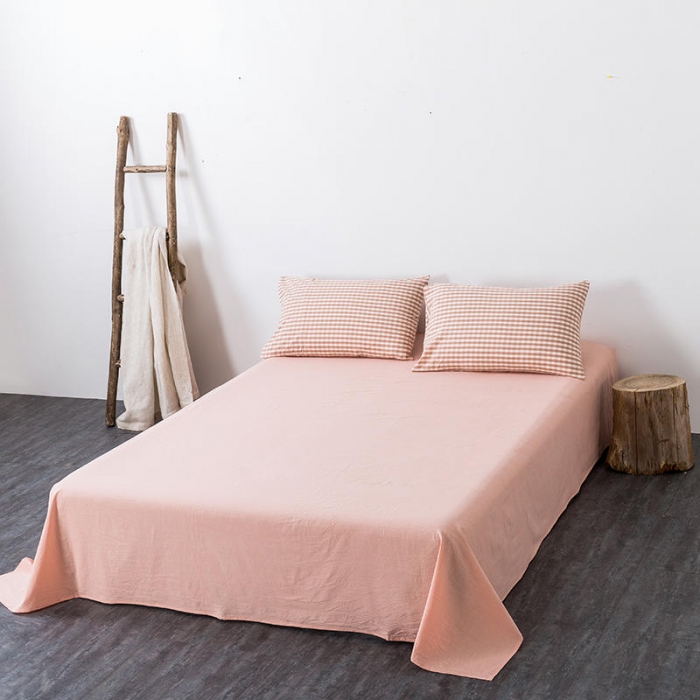 91家纺网 家纺一手货源 找家纺 全棉无印色织水洗棉四件套良品纯棉日式简约宿舍学生三件套粉小格