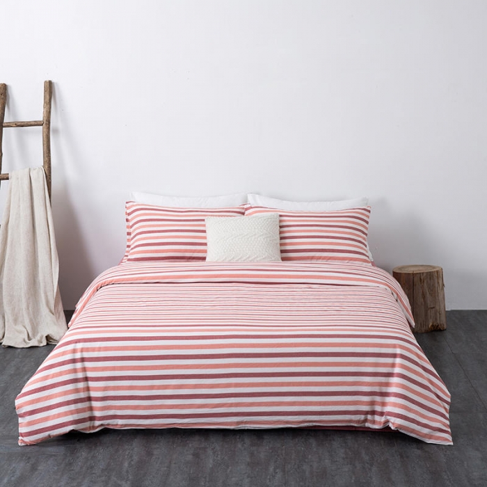 91家纺网 家纺一手货源 找家纺 全棉无印色织水洗棉四件套良品纯棉日式宿舍学生三件套 红三色条