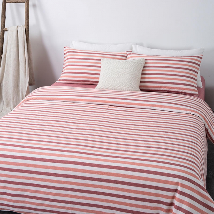 91家纺网 家纺一手货源 找家纺 全棉无印色织水洗棉四件套良品纯棉日式宿舍学生三件套 红三色条