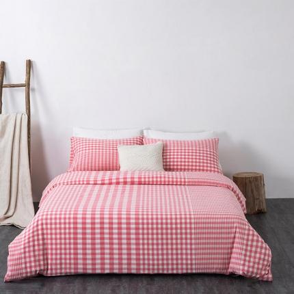 91家纺网 家纺一手货源 找家纺 全棉无印色织水洗棉四件套良品纯棉日式宿舍学生三件套 渐变格粉