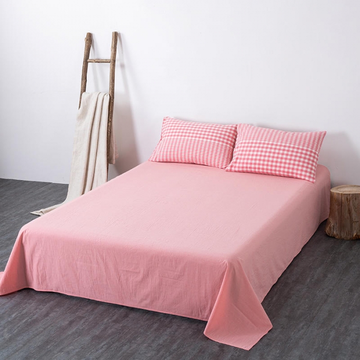 91家纺网 家纺一手货源 找家纺 全棉无印色织水洗棉四件套良品纯棉日式宿舍学生三件套 渐变格粉