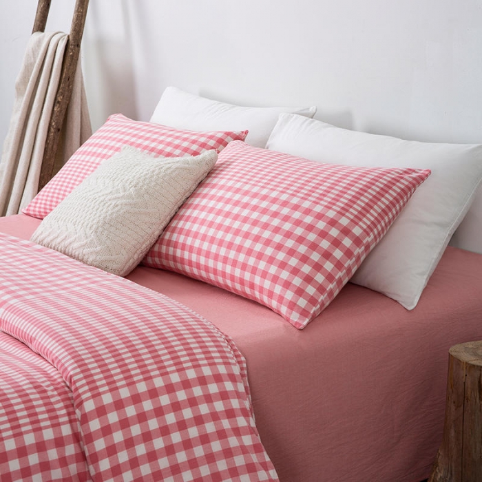 91家纺网 家纺一手货源 找家纺 全棉无印色织水洗棉四件套良品纯棉日式宿舍学生三件套 渐变格粉