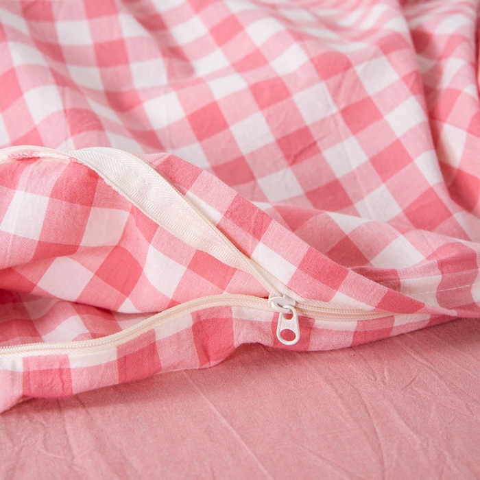 91家纺网 家纺一手货源 找家纺 全棉无印色织水洗棉四件套良品纯棉日式宿舍学生三件套 渐变格粉