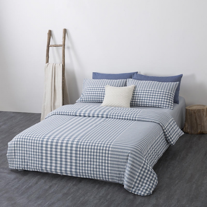 91家纺网 家纺一手货源 找家纺 全棉无印色织水洗棉四件套良品纯棉日式宿舍学生三件套 渐变格蓝