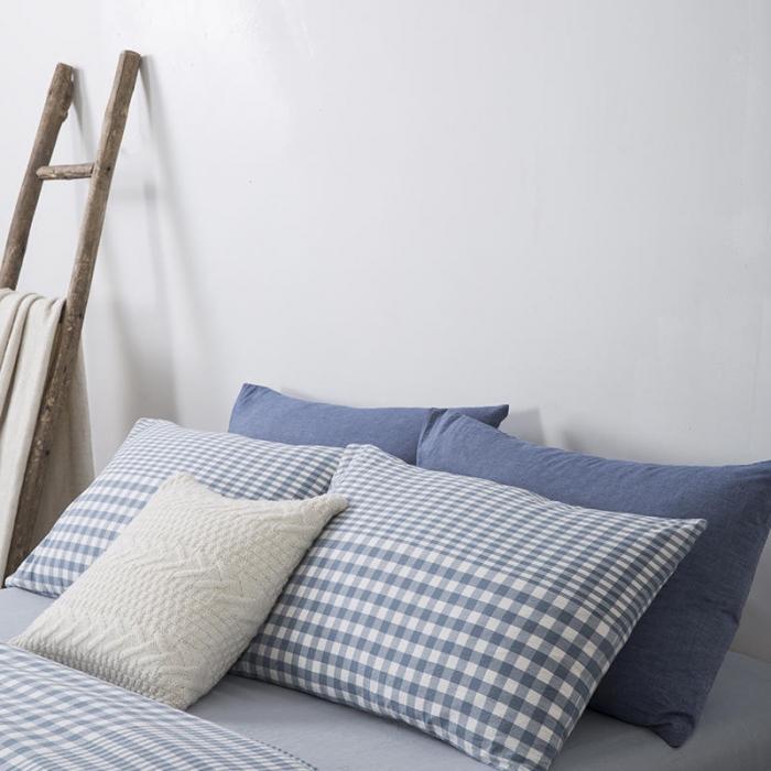 91家纺网 家纺一手货源 找家纺 全棉无印色织水洗棉四件套良品纯棉日式宿舍学生三件套 渐变格蓝