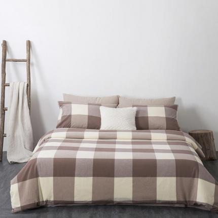 91家纺网 家纺一手货源 找家纺 全棉无印色织水洗棉四件套良品纯棉日式简约宿舍学生三件套咖大格