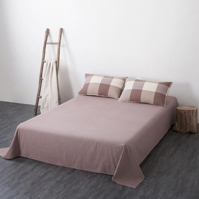 91家纺网 家纺一手货源 找家纺 全棉无印色织水洗棉四件套良品纯棉日式简约宿舍学生三件套咖大格