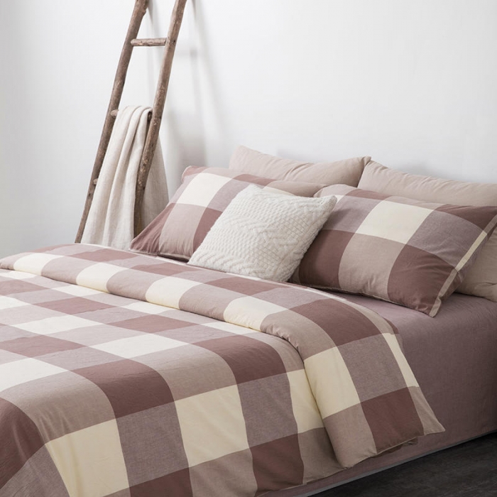 91家纺网 家纺一手货源 找家纺 全棉无印色织水洗棉四件套良品纯棉日式简约宿舍学生三件套咖大格