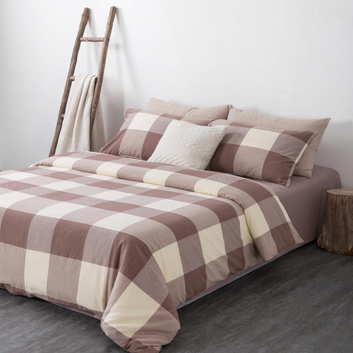 91家纺网 家纺一手货源 找家纺 全棉无印色织水洗棉四件套良品纯棉日式简约宿舍学生三件套咖大格